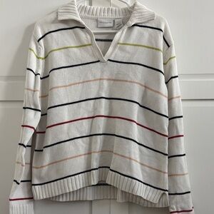 Vintage Liz Claiborne Multicolor Striped V-Neck Sweater